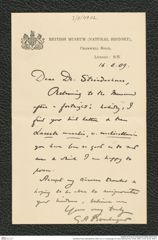 Nachlass Franz Steindachner, Brief von G. A. Boulenger an Franz Steindachner (16.08.1909), Inv.Nr. 49.02, Seite 1